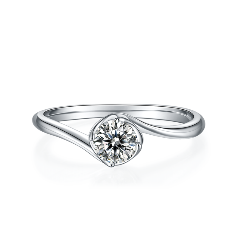 扭臂花蕾S925银镀白金MoissaniteWomen's Ring50分D级